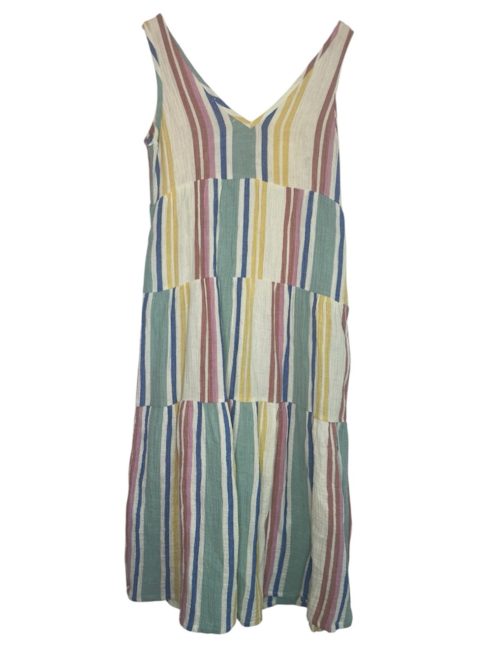Marine Layer Corinne Striped Cotton Gauze Tiered Maxi Dress Multi Size XS